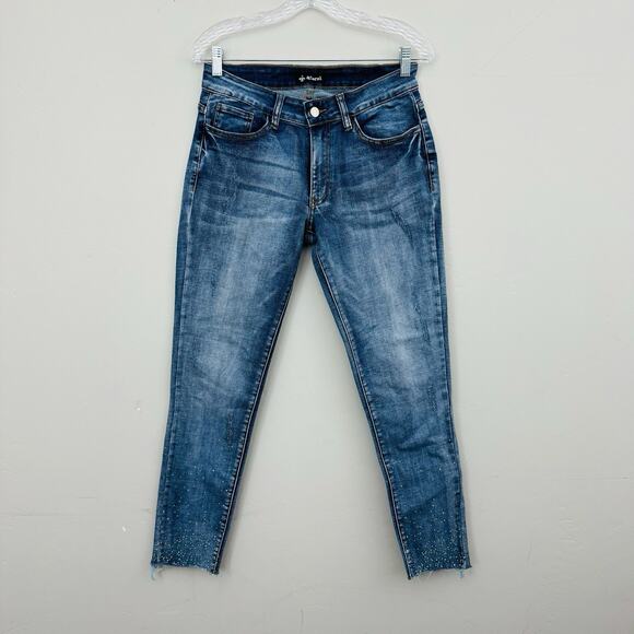 Vocal Cropped Blue Jeans With Bedazzled Ankles Women’s Size L - Picture 1 of 8